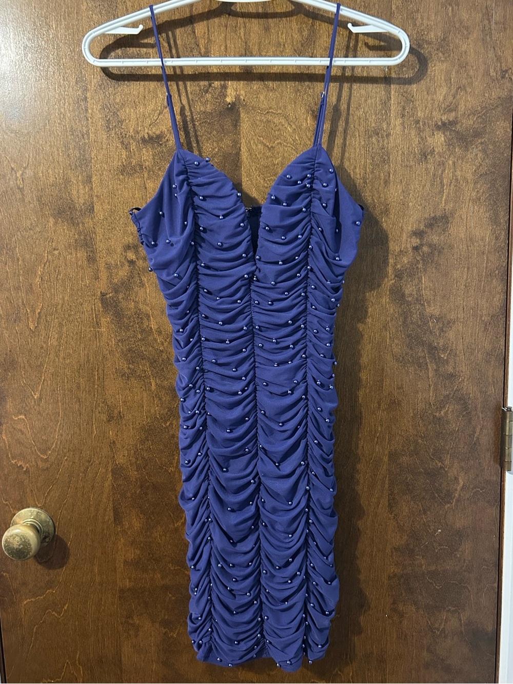NWT Windsor Purple Ruched Beaded Spaghetti Strap Dress